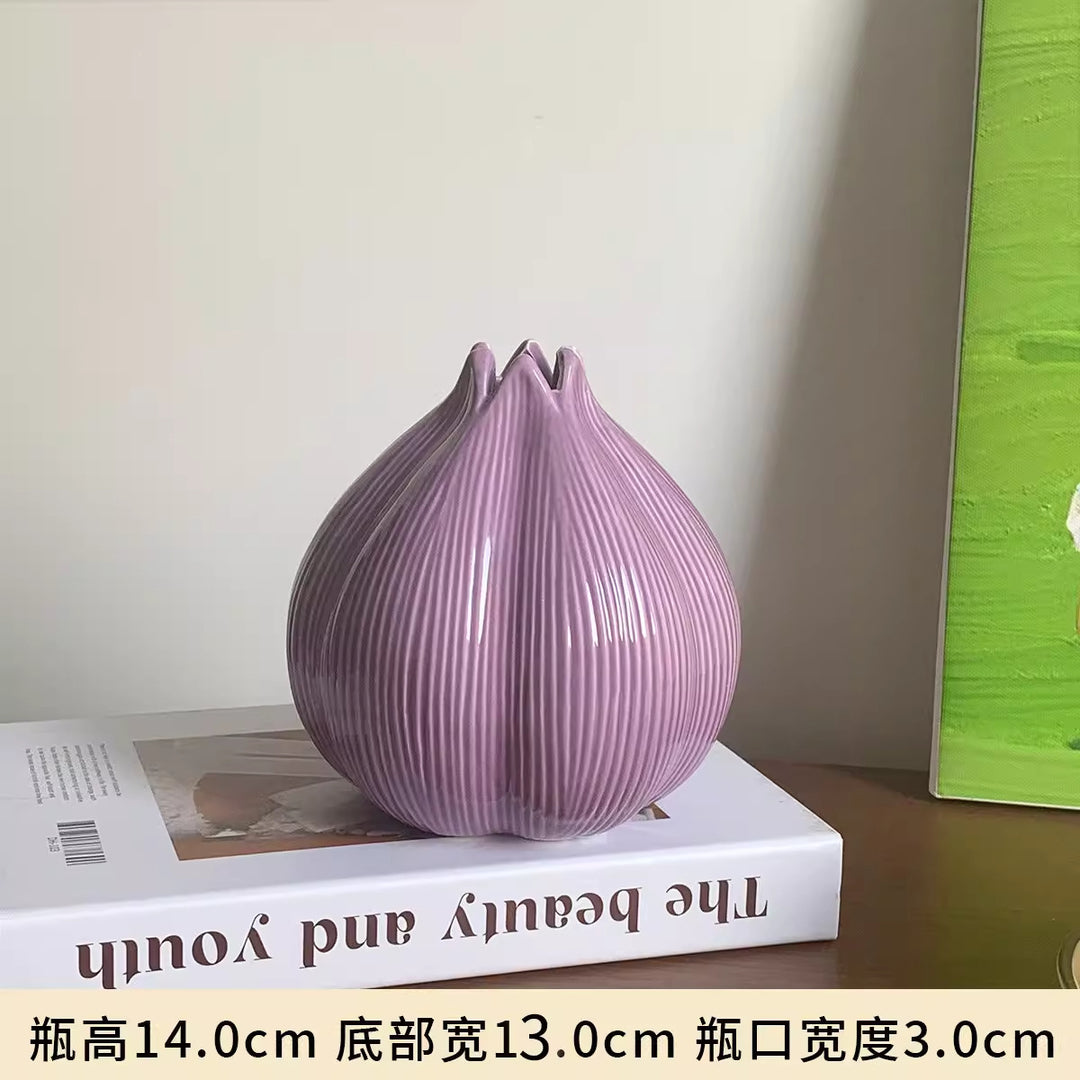 Decorative Ribbed Ceramic Art Vase