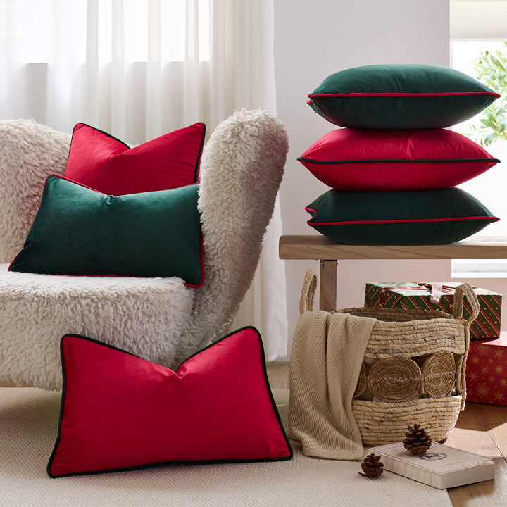 Luxe Velvet Square Accent Pillow with Contrast Piping and Hidden Zipper