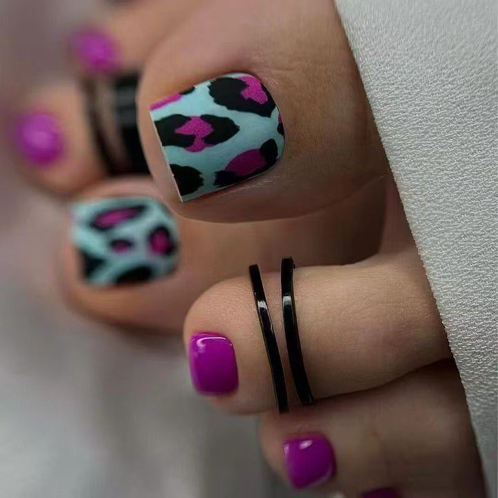 Playful Leopard Print Pedicure Nail Art