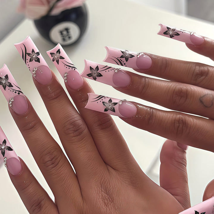 Decorative Floral Long Acrylic Nail Tips Kalsten