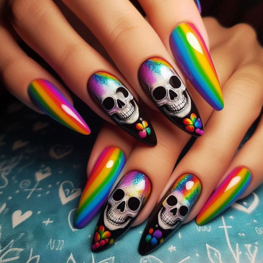 Artistic Skull-Themed Stiletto Nail Art Extensions Kalsten