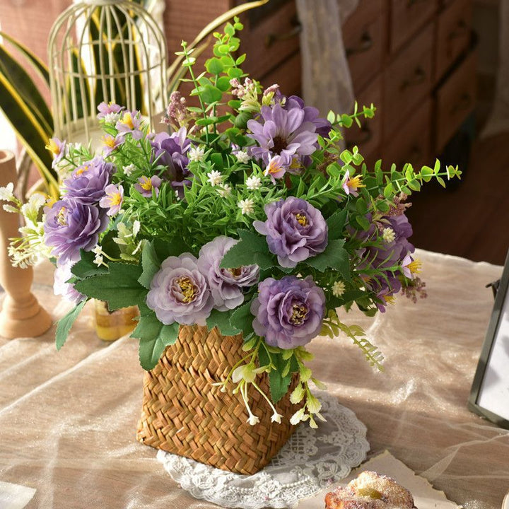 Elegant Synthetic Floral Arrangement in Woven Basket