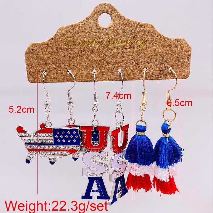 Women's nan set lightweight statement drop earrings made of wood-acrylic with hook closure and star-stripe motif Kalsten