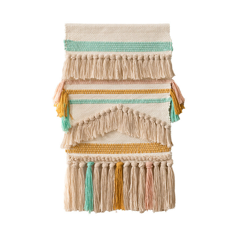 Macrame Wall Hanging with Fringe, hand-knotted cotton texture