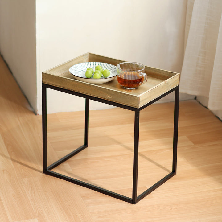 Modern side table with protected wooden tray Kalsten