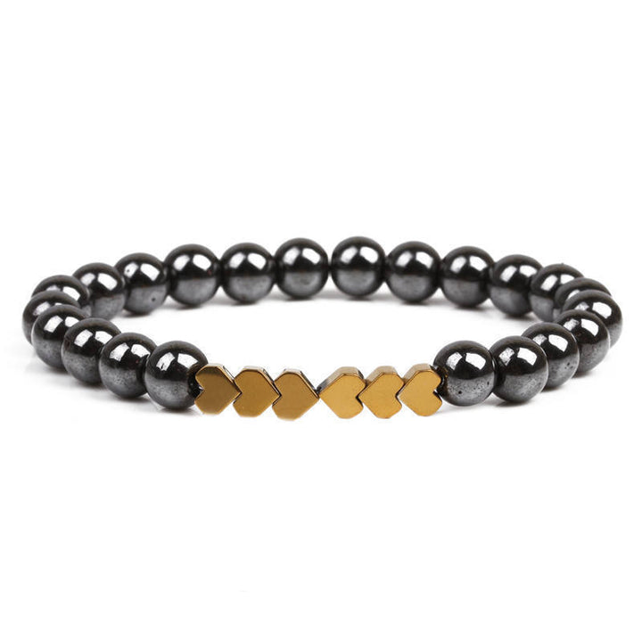 Natural Stone Beaded Bracelet with Heart Accents Kalsten
