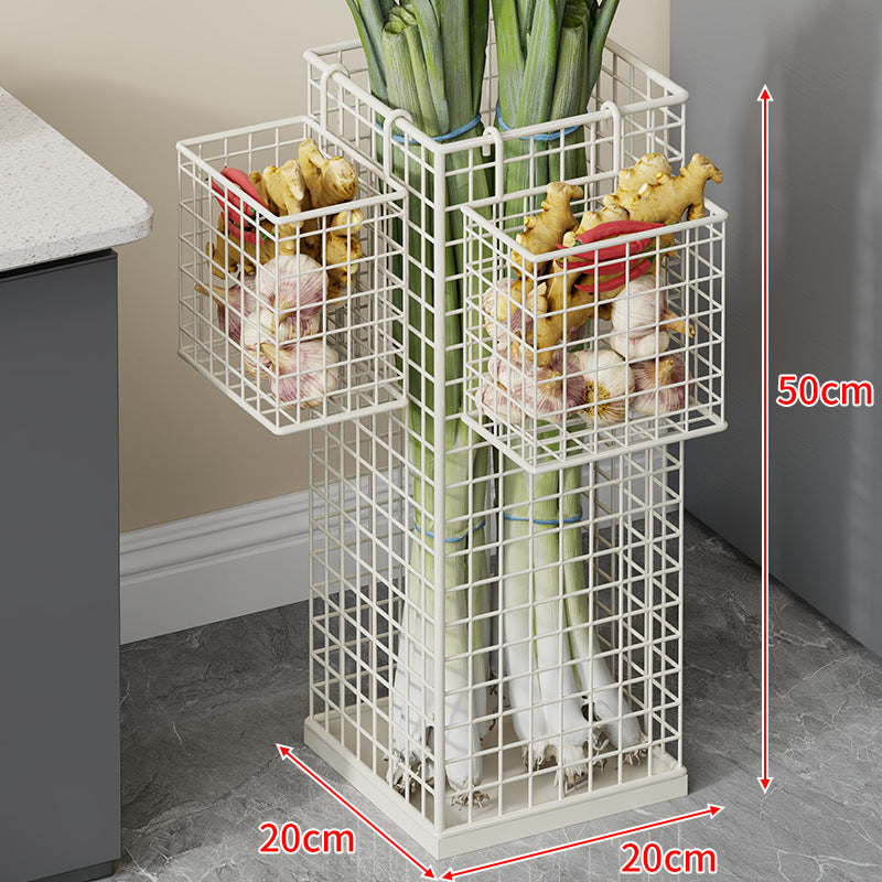 Vertical Metal Produce Storage Tower with Detachable Side Basket