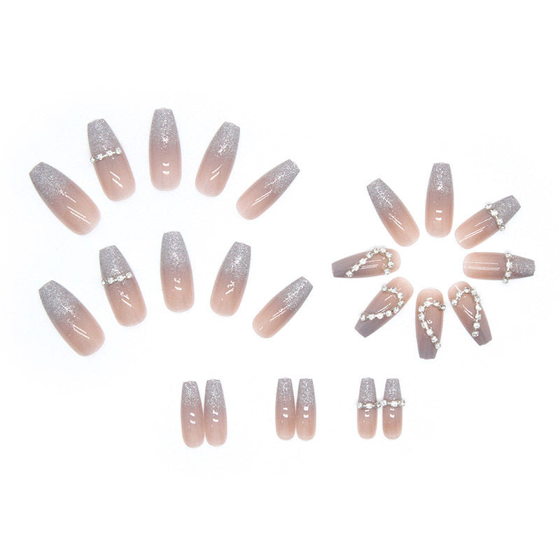 Artificial Nail Set with Sparkling Heart Designs and Glitter Accents Kalsten