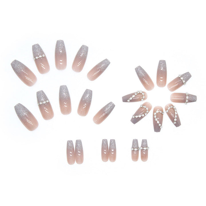 Artificial Nail Set with Sparkling Heart Designs and Glitter Accents Kalsten