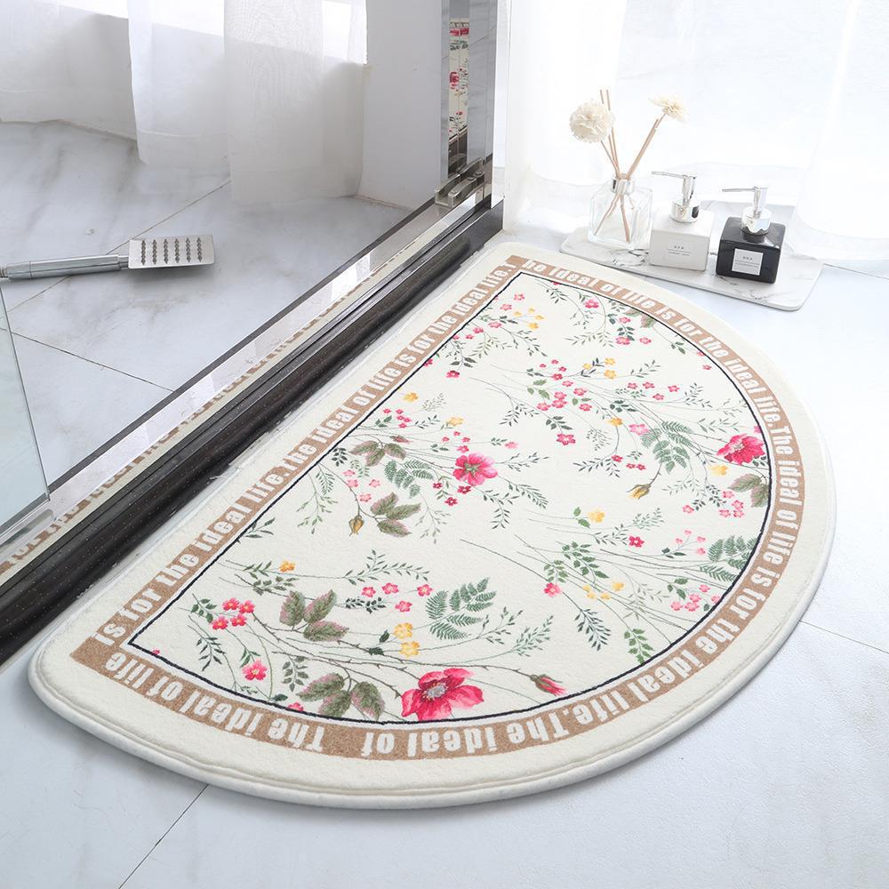 Flower Print Half Moon Bath Mat