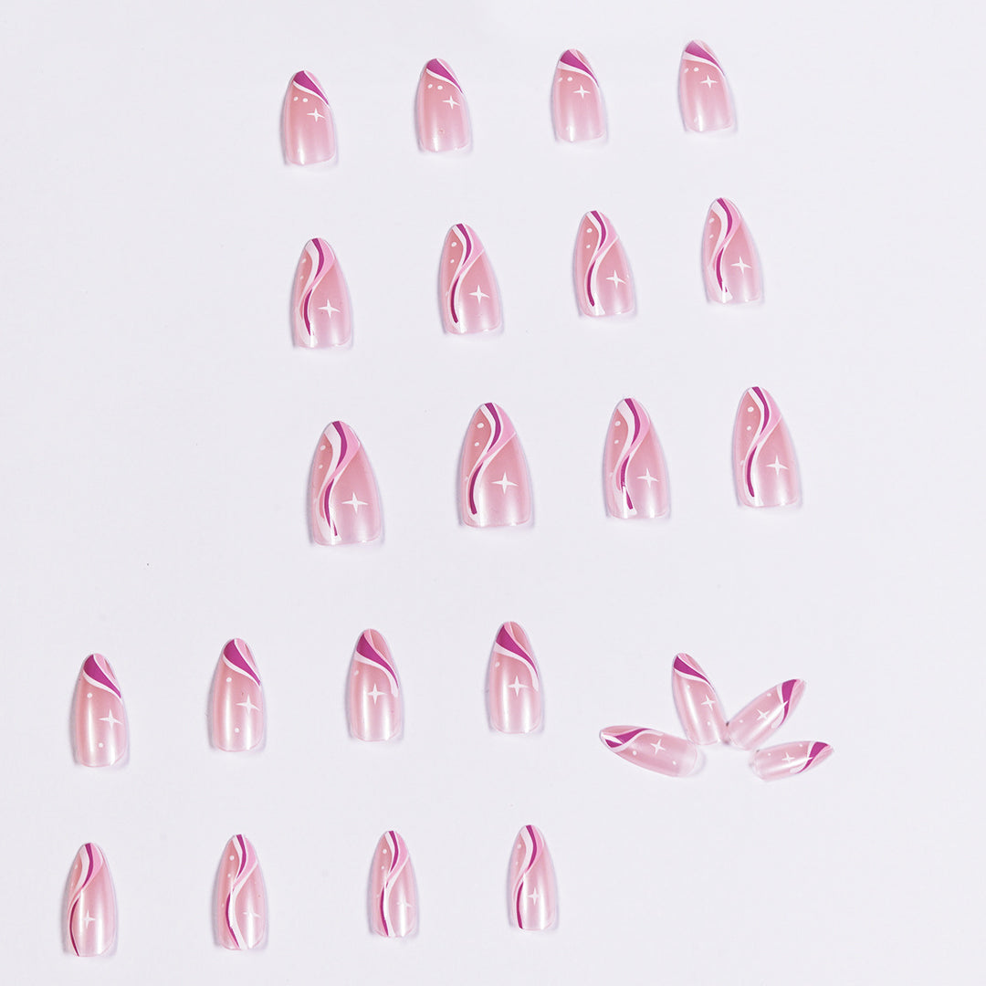Elegant artistic nail extensions with delicate gradient and accented lines Kalsten