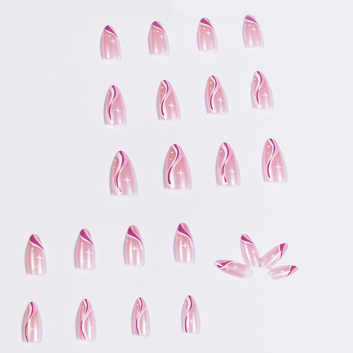 Elegant artistic nail extensions with delicate gradient and accented lines Kalsten