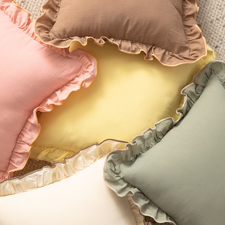 Decorative cushion with frill ruffle and linen texture Kalsten