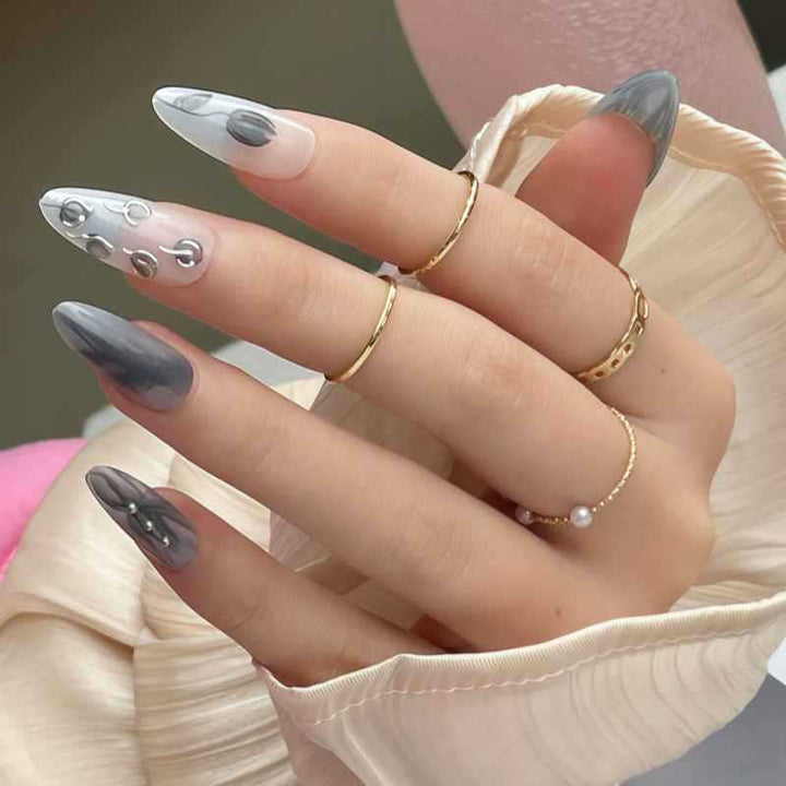 Artistic Stiletto Press-On Nail Design with Contemporary Accents Kalsten