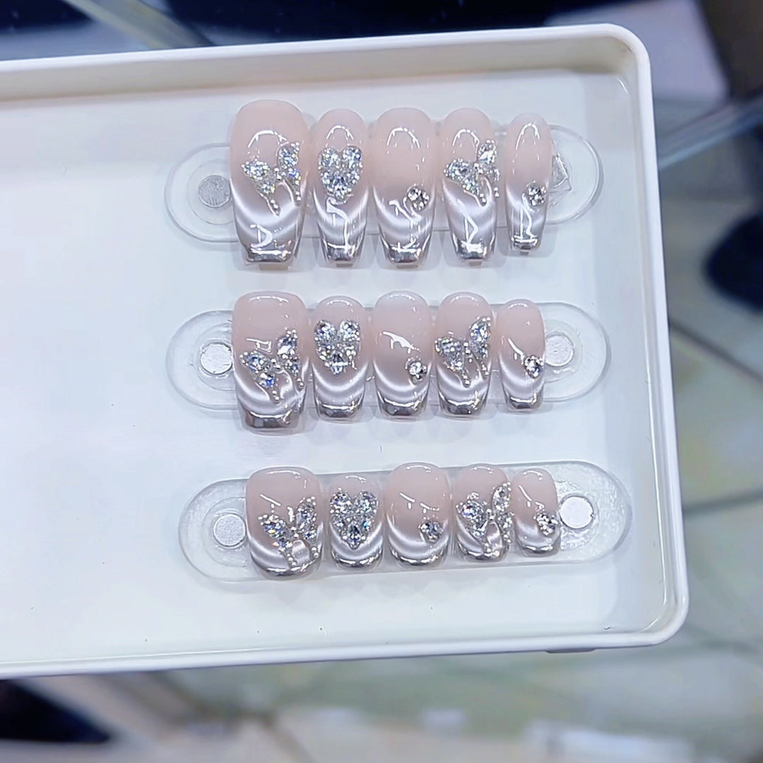 Designer Press-On Nail Art Set with Rhinestone Accents Kalsten