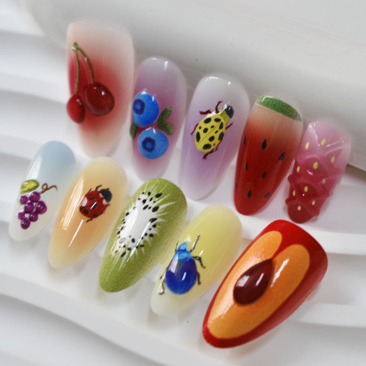 Creative Fruit and Insect-Themed Press-On Nail Art Kalsten