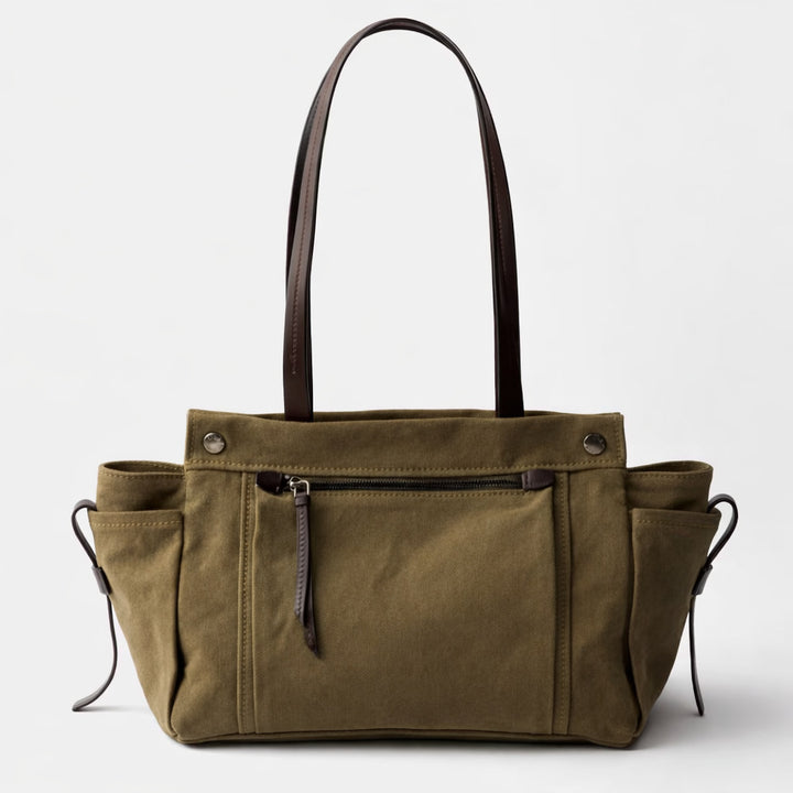 Multi-Pocket Canvas Tote Handbag