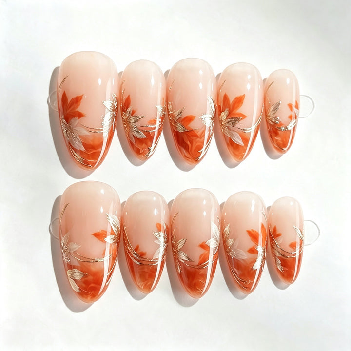 Manual Nail Art Set with Autumn Leaf Design