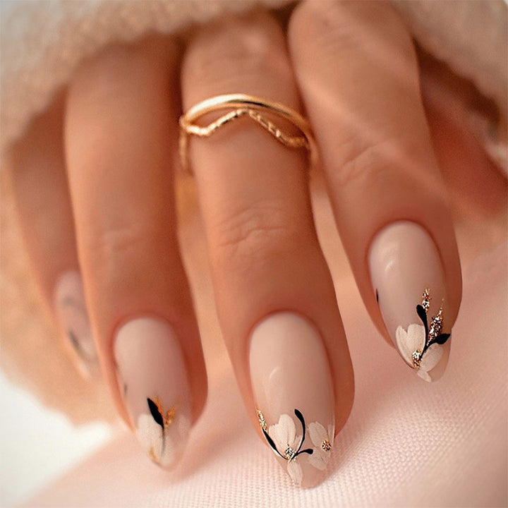 Decorative Press-On Nail Set with Artistic Floral Design kalsten