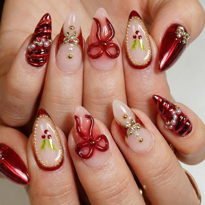 Decorative Press-On Nail Set with Holiday Designs kalsten
