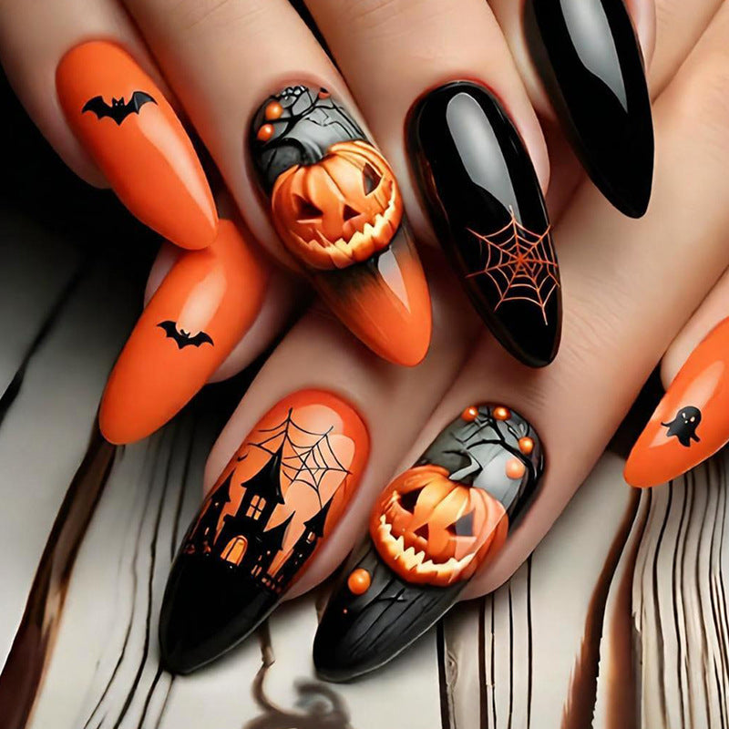 Halloween Artificial Nail Set with Creative Ghost and Pumpkin Designs Kalsten