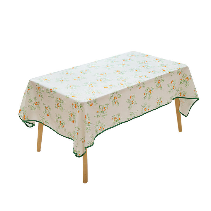 Rectangular tablecloth with botanical orange berry print and contrasting hem piping Kalsten