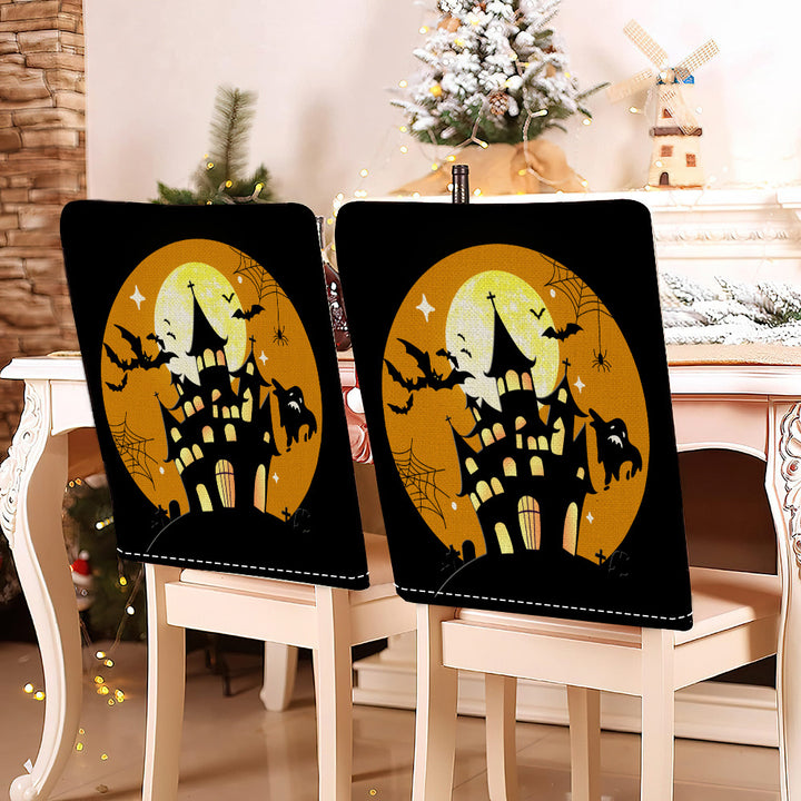 festive Halloween chair covers made of stretchable polyester with witch hat and lettering design