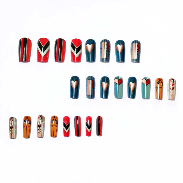 Artificial nails with geometric heart motif Kalsten
