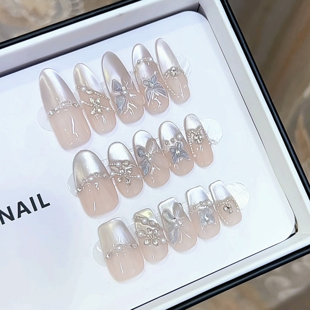 Elegant Press-On Nail Set with Embellished Accents Kalsten
