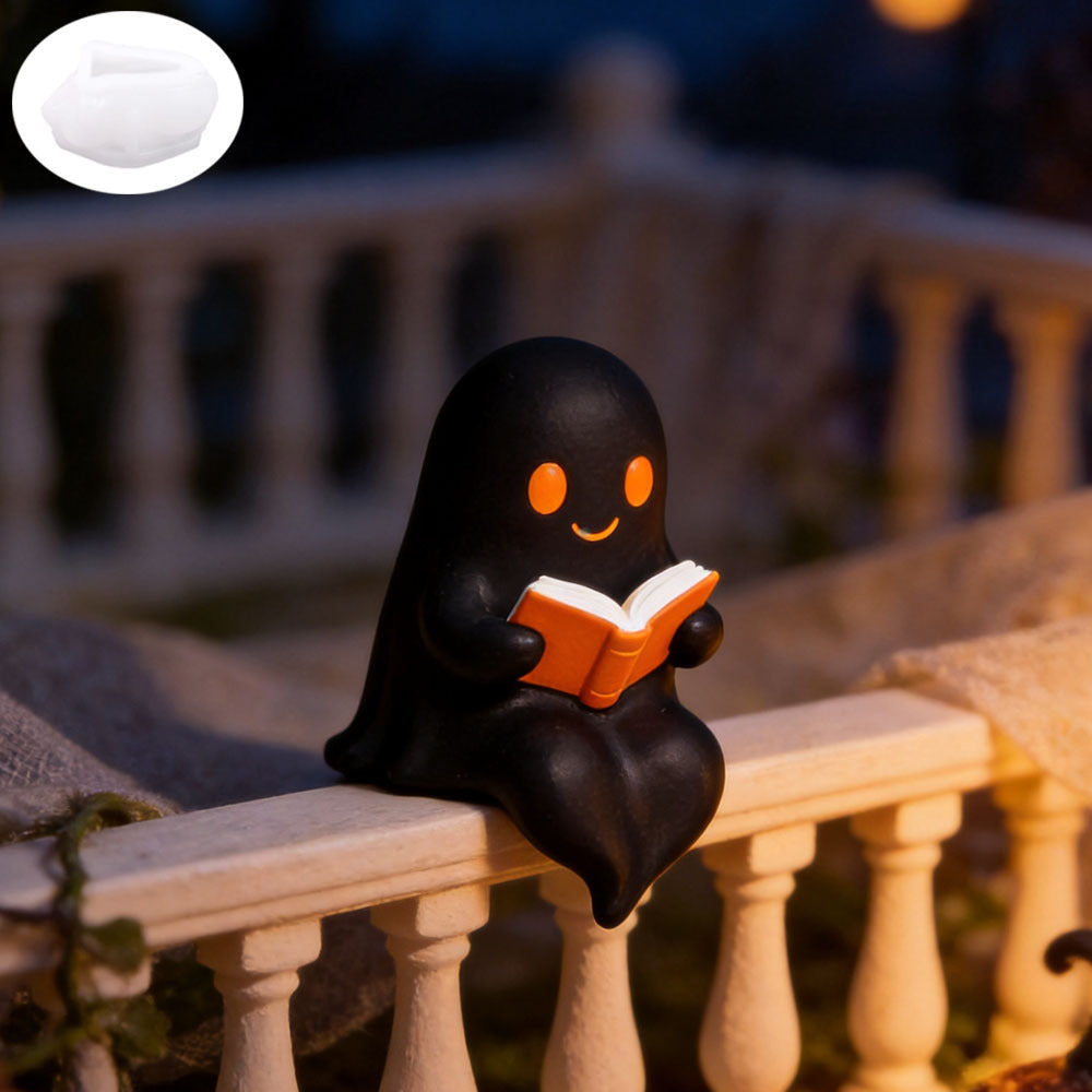 Silicone casting mold for miniature ghost resin figures with book detail