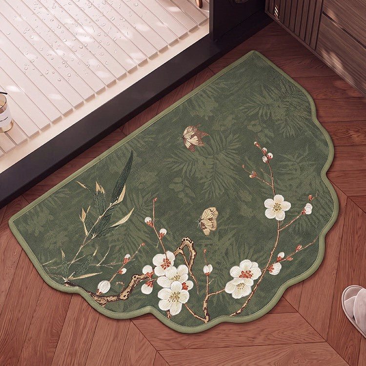 Floral Embroidered Bathroom Mat for Home