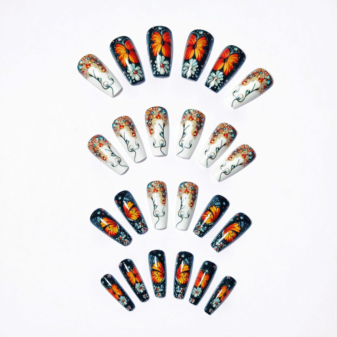 Artificial nails with filigree butterfly and flower designs Kalsten