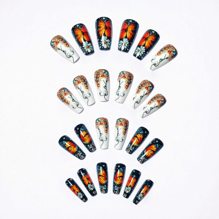 Artificial nails with filigree butterfly and flower designs Kalsten