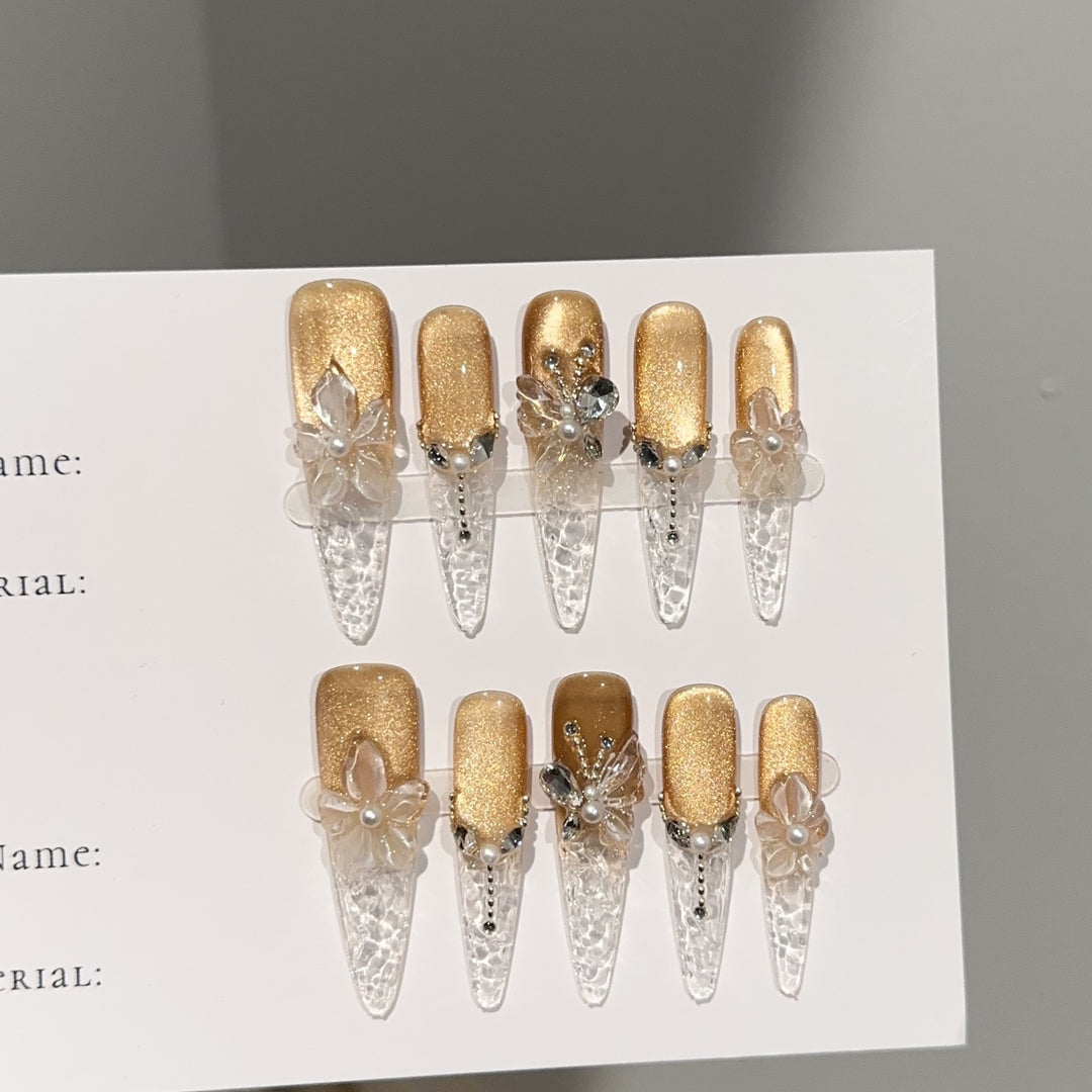 Floral-Inspired Glittering Press-On Nails