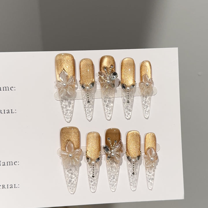 Floral-Inspired Glittering Press-On Nails