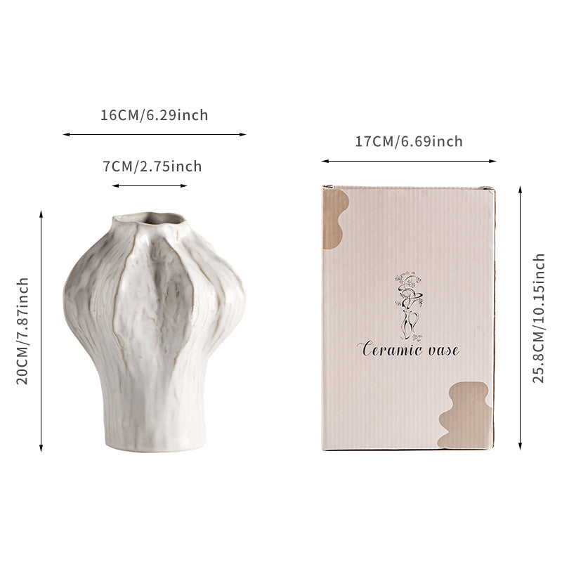 Sculptural Texture Ceramic Organic Ribbed Table Vase
