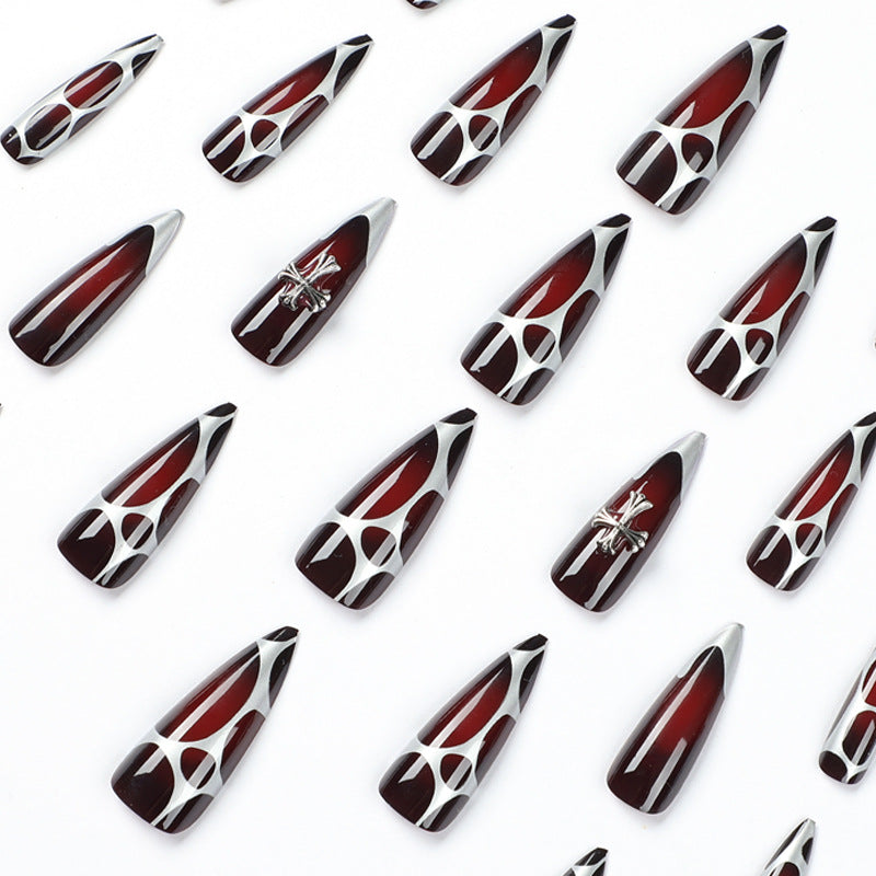 Artful Stiletto Nails with Elegant Cross Decoration Kalsten