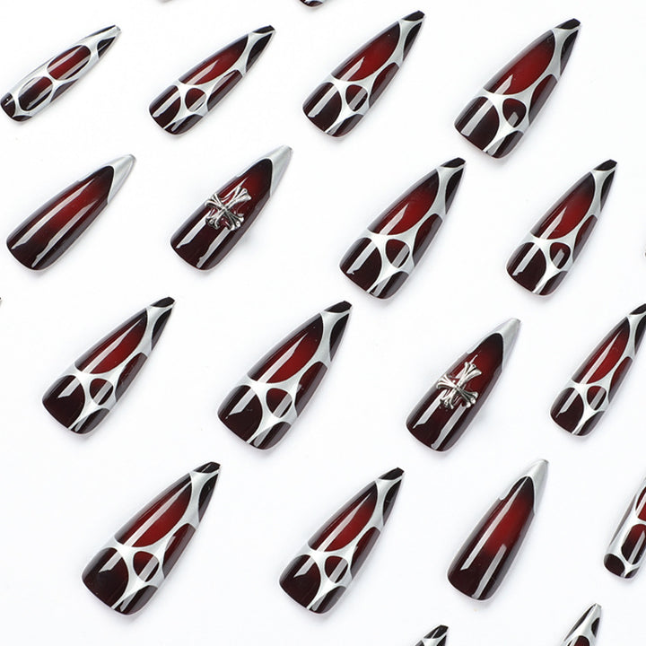 Artful Stiletto Nails with Elegant Cross Decoration Kalsten