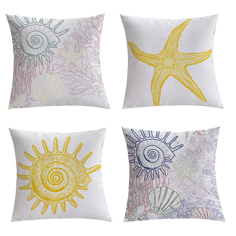 Square outdoor cushion cover with large starfish design made of water-repellent polyester Kalsten