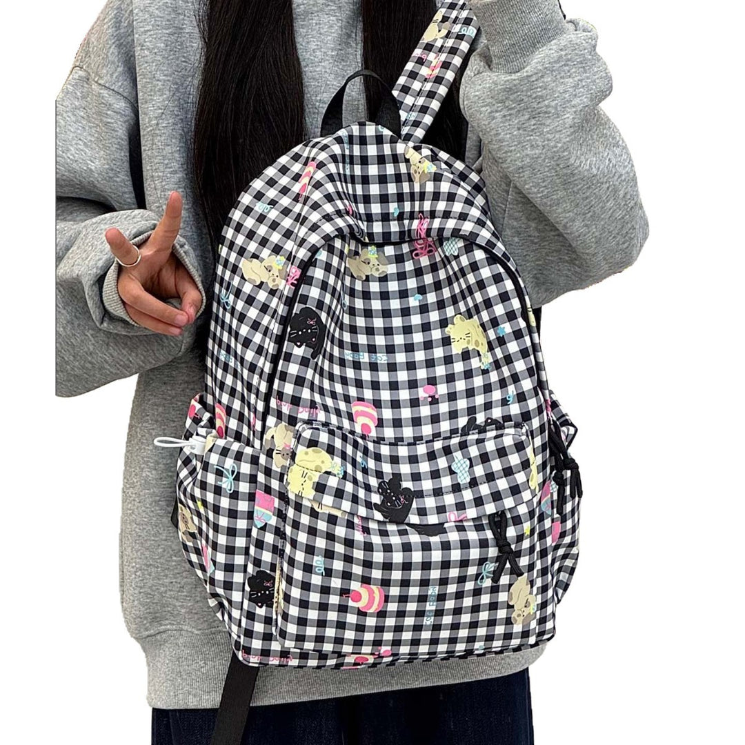 Backpack with Creative Checkered Pattern and Playful Appliqués Kalsten