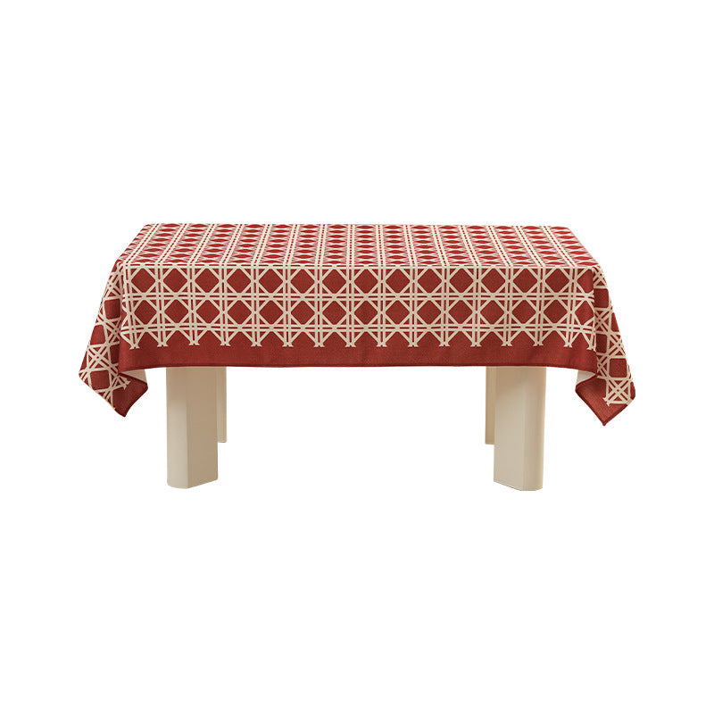 Rectangular festive tablecloth made of cotton blend fabric with geometric grid relief and stain-resistant surface Kalsten
