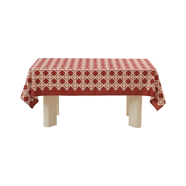 Rectangular festive tablecloth made of cotton blend fabric with geometric grid relief and stain-resistant surface Kalsten