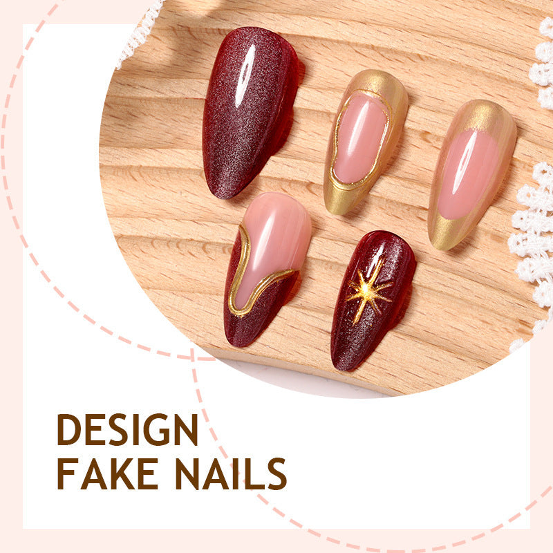 Artificial Nail Set with High-Quality Designs and Golden Accents Kalsten
