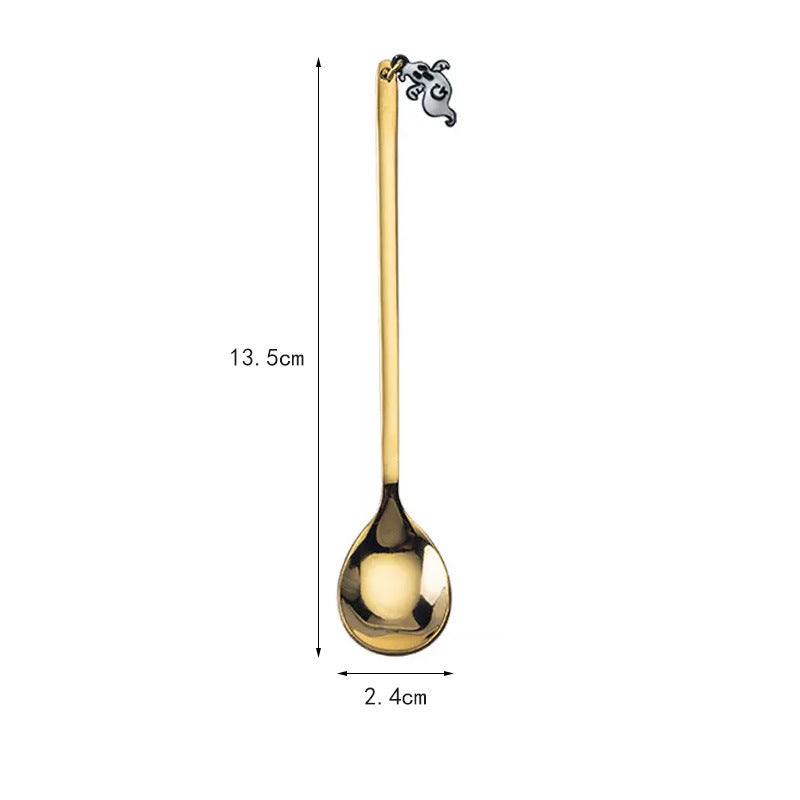 Long Bar Spoon Cocktail Stirring Spoon made of Stainless Steel with Halloween Ghost Design
