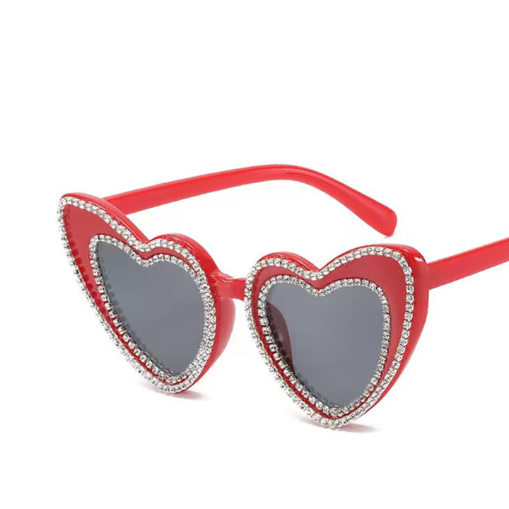 Heart-Shaped Rhinestone-Embellished Sunglasses