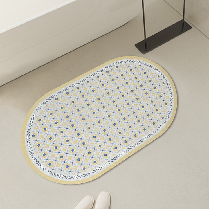 Oval non-slip vinyl mat with fine mosaic print and water-repellent surface Kalsten