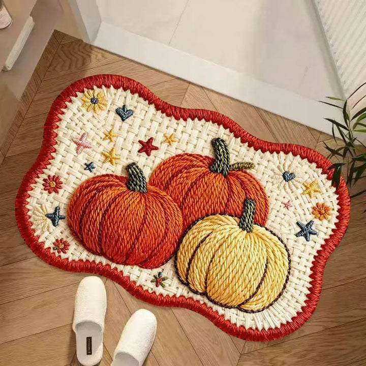 Embroidered Pumpkin-Themed Area Rug