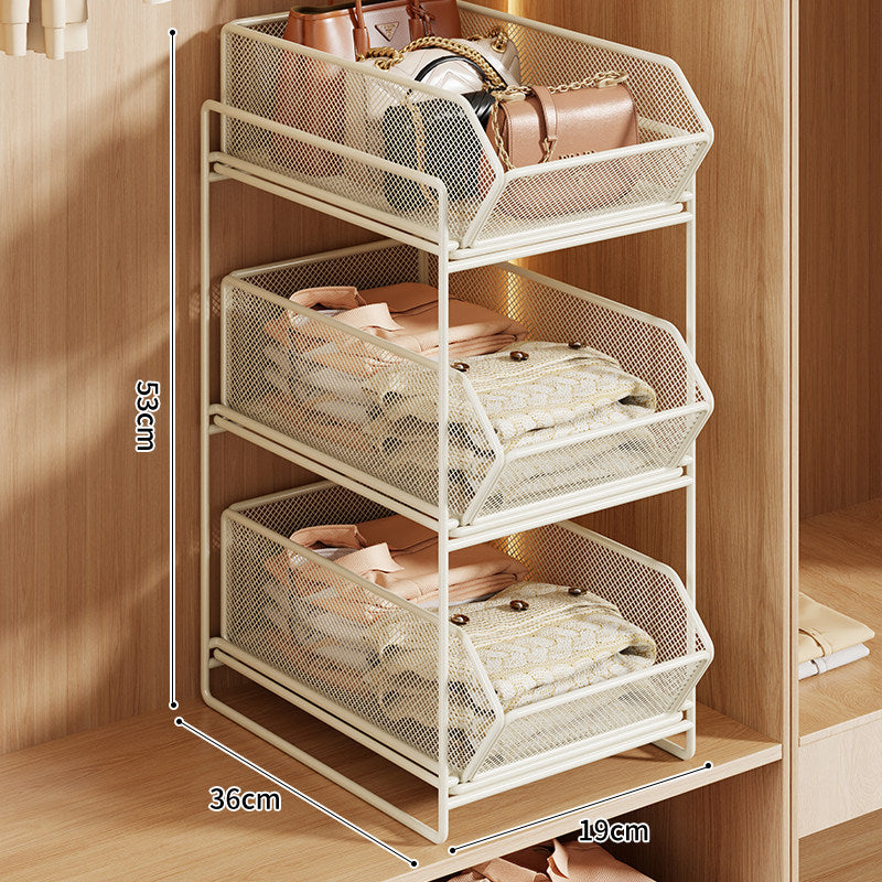 Double-Layer Metal Mesh Pull-Out Closet Organizer for Handbags and Folded Clothing