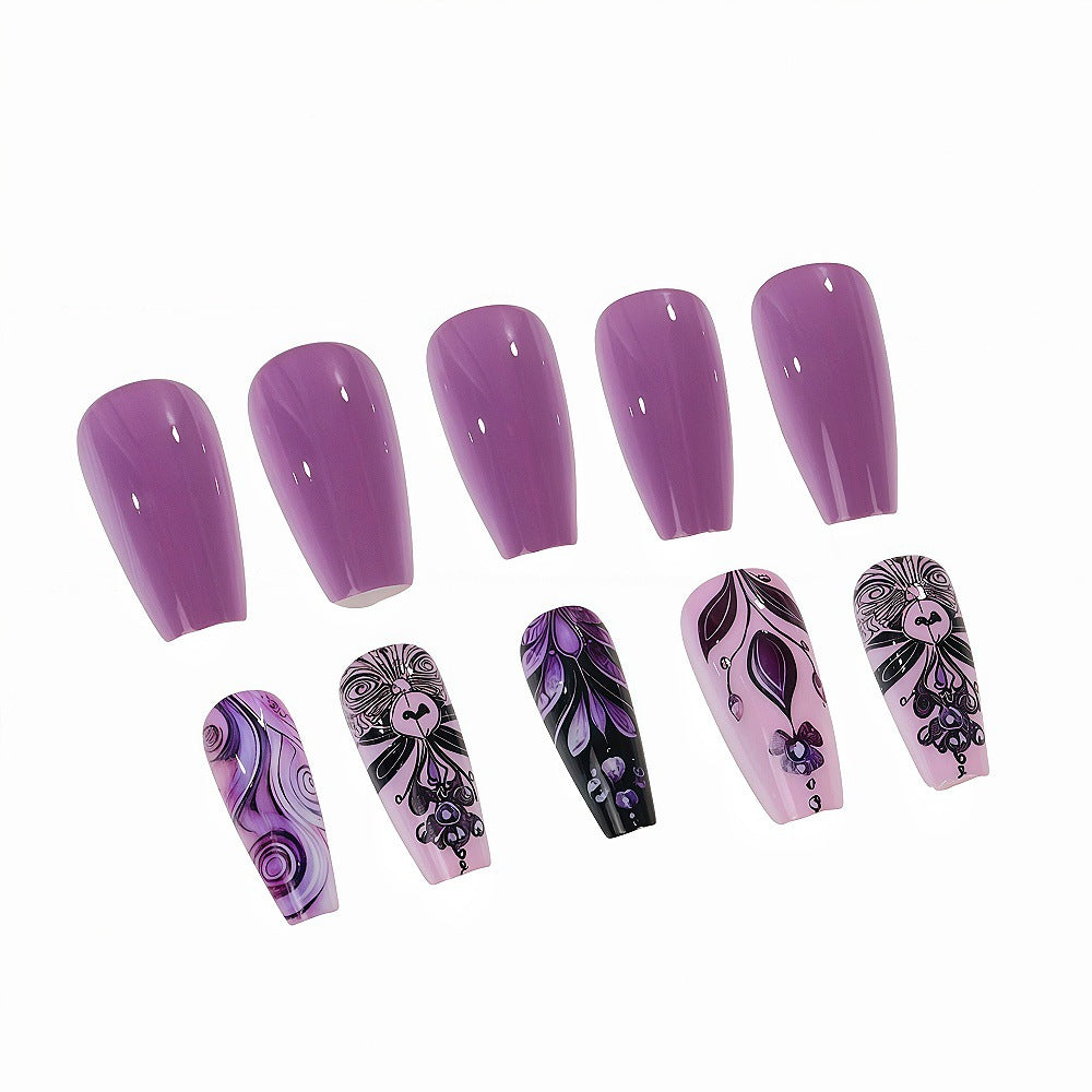 Artificial nails with intricate purple pattern Kalsten