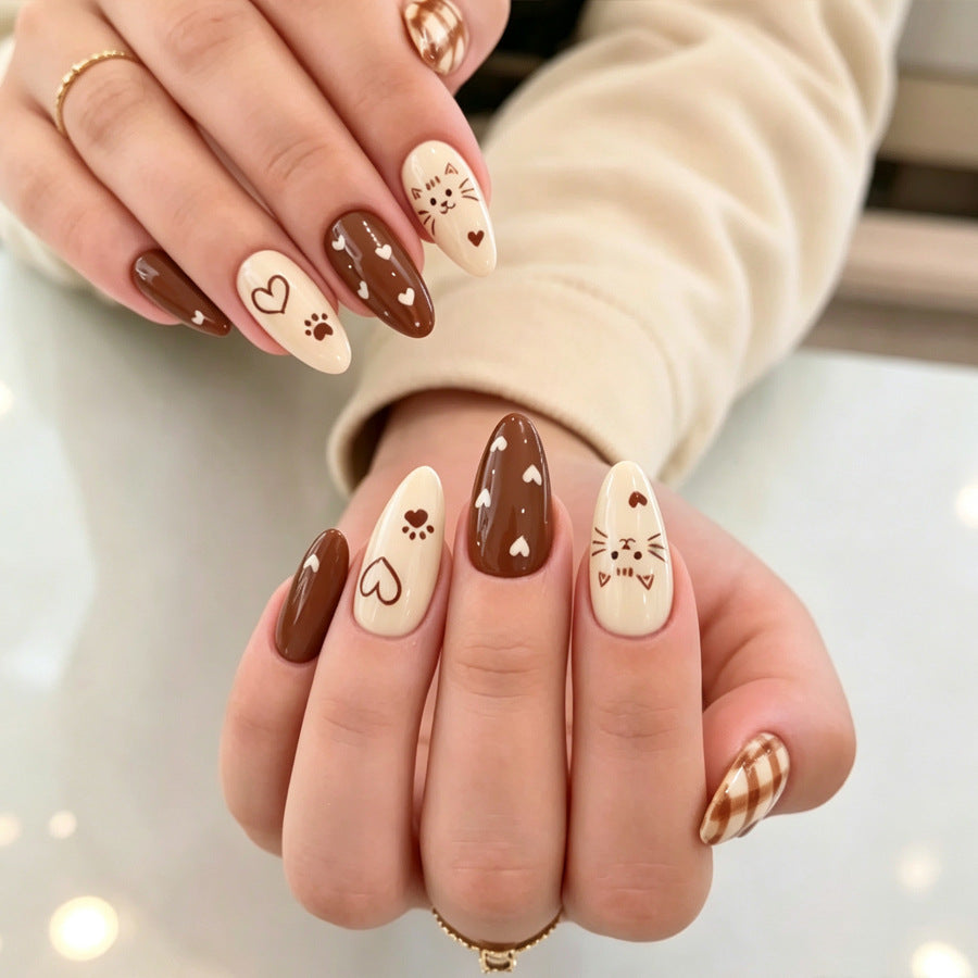 Artistic Cat-Themed Press-On Nail Set Kalsten